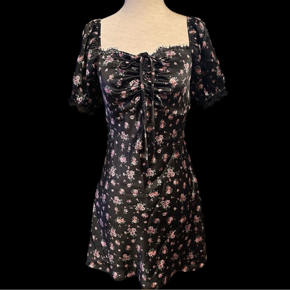 Forever 21 Black Dress with Pink Floral Design